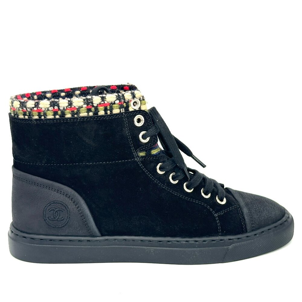 CHANEL 15A Suede Leather Lace Up High Hi Top Sneakers Kicks Shoes Boots - Picture 7 of 15